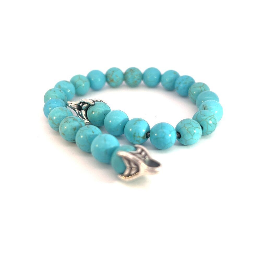 David Yurman Authentic Estate Turquoise Prayer Bead Bracelet 8" Silver DY439
